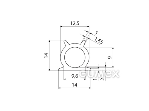 Geformtes Silikonprofil mit Loch, 14x14mm, 40°ShA, -60°C/+250°C, transparent, 